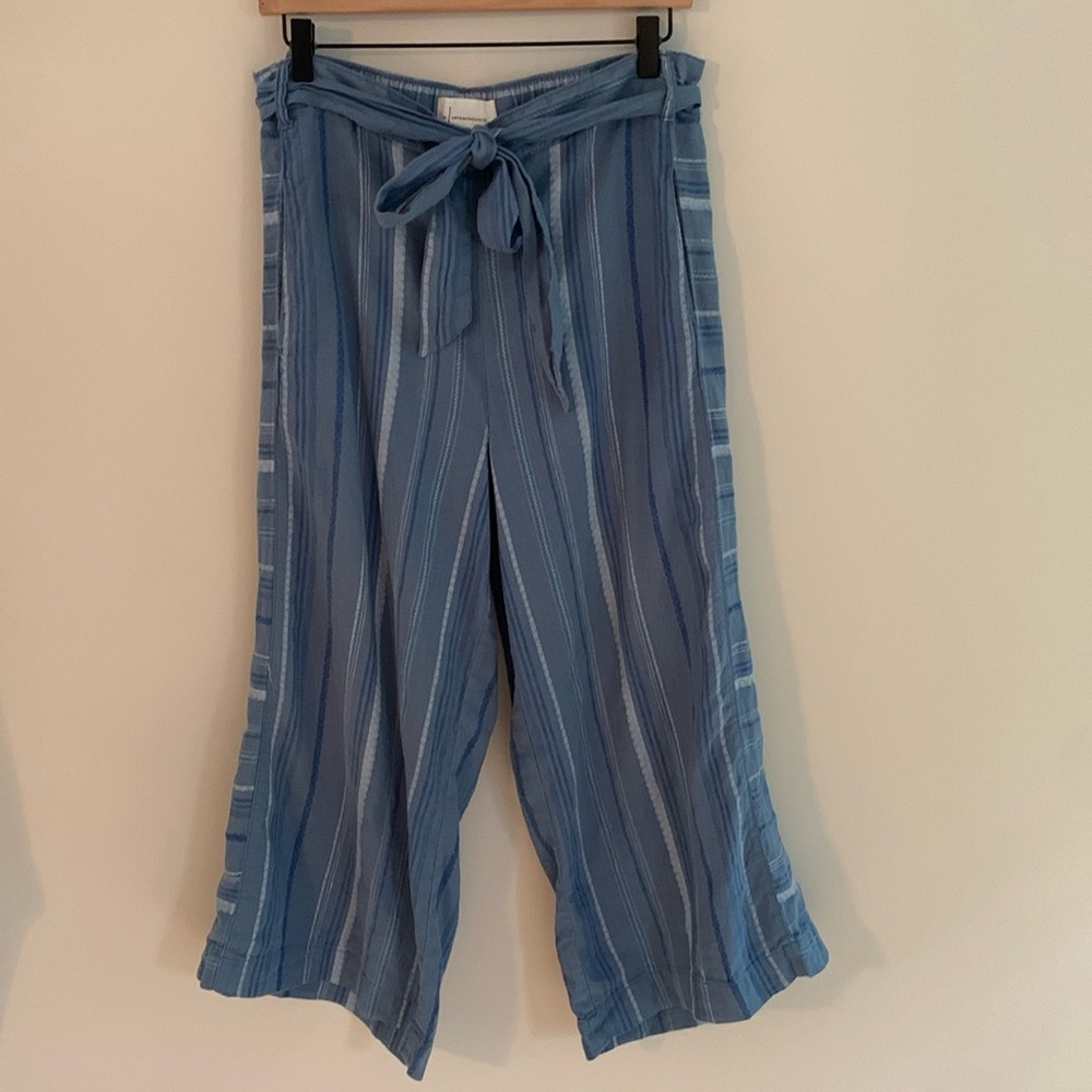 Anthropologie Wide Leg Striped Linen Blend Belted Pants